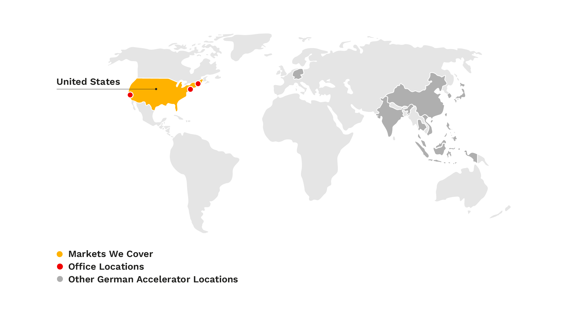 World Map with Main Offices in the U.S.